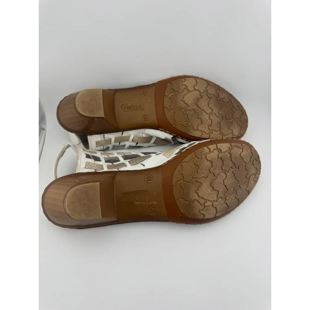 Rieker Antistress Sina Woven Leather Slingback Sandals White Gold Silver‎ EU 41